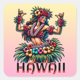 Hawaii   Hawaiian Hula Dancer Quadratischer Aufkleber