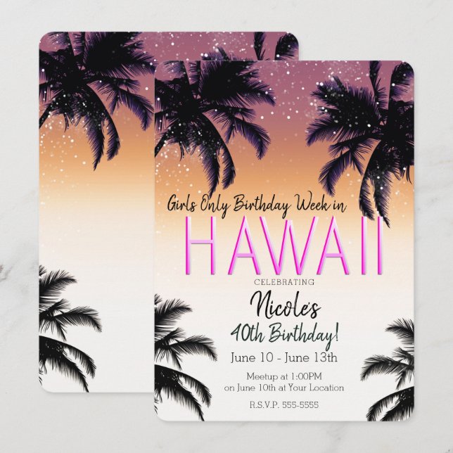Hawaii Hawaiian Island Summer Girls Birthday Party Einladung (Vorne/Hinten)