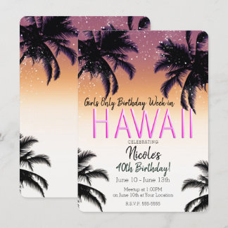 Hawaii Hawaiian Island Summer Girls Birthday Party Einladung