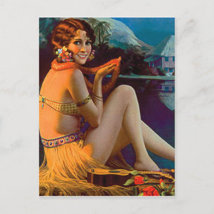 Hawaii, Hawaiianisches Pin-up-Girl, Vintage-Reise Postkarte