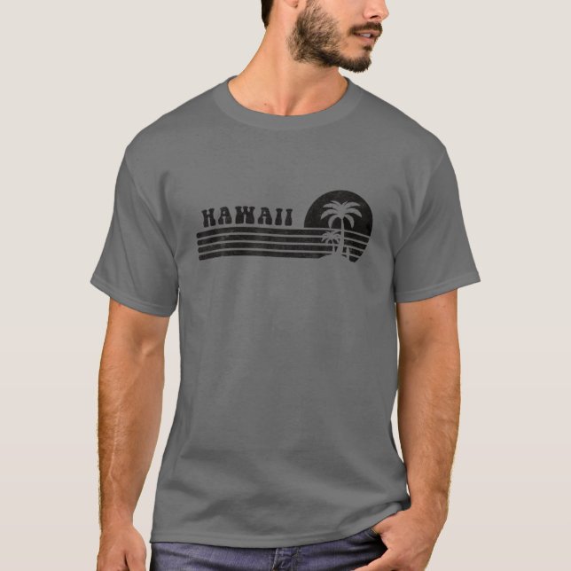 Hawaii HI Hawaiian Island Palm Tree Surfboard Retr T-Shirt (Vorderseite)