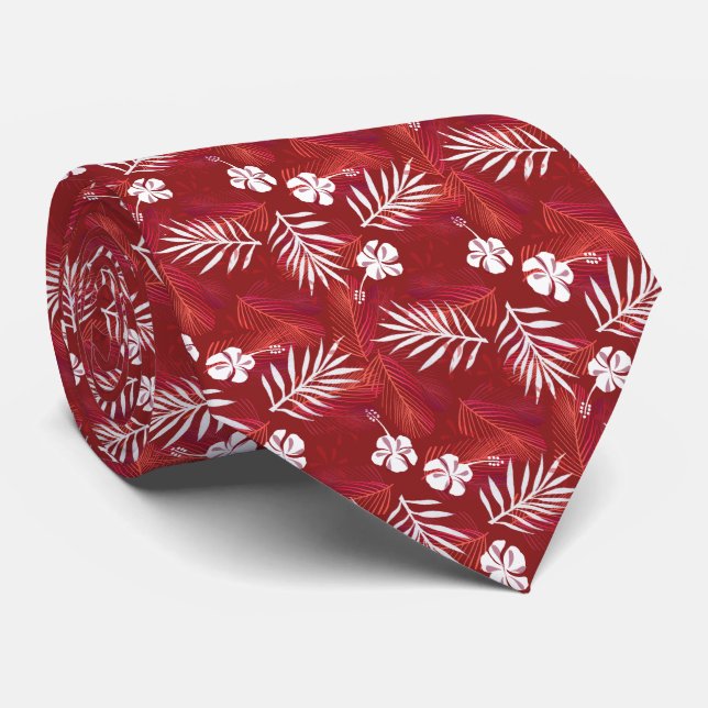 Hawaii Hibiskus Blume Tropical Palm Leaf Krawatte (Gerollt)