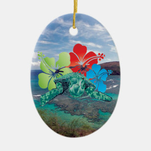 Hawaii Hibiskus Blume und Schildkröte Keramik Ornament