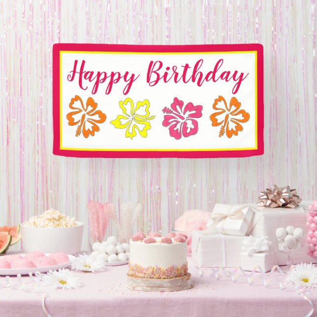 Hawaii Hibiskus Happy Birthday Beach Party Luau Banner (Party)