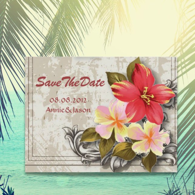 hawaii Hibiskus tropische Hochzeit speichern Sie d Ankündigungspostkarte (hawaii hibiscus tropical wedding save the date announcement postcard)