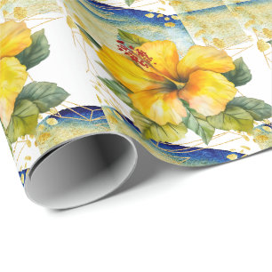 Hawaii-Hibiskusblüten-Motiv in Gelb und Gold Geschenkpapier