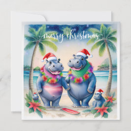 Hawaii Hippo celebrating Christmas at the beach  Feiertagskarte