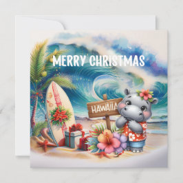 Hawaii Hippo celebrating Christmas at the beach  Feiertagskarte