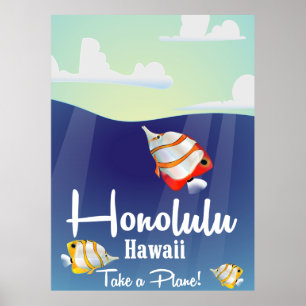 Hawaii, Honolulu Cartoon Reiseplakat. Poster