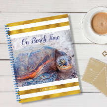 Hawaii Honu Sea Turtle On Beach Time Script Gold