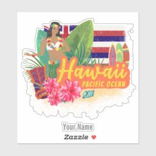 Hawaii Hula Dancer Retro Pacific Vintag Souvenir Aufkleber