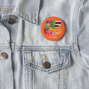 Hawaii Hula Dancer Retro Pacific Vintag Souvenir Button