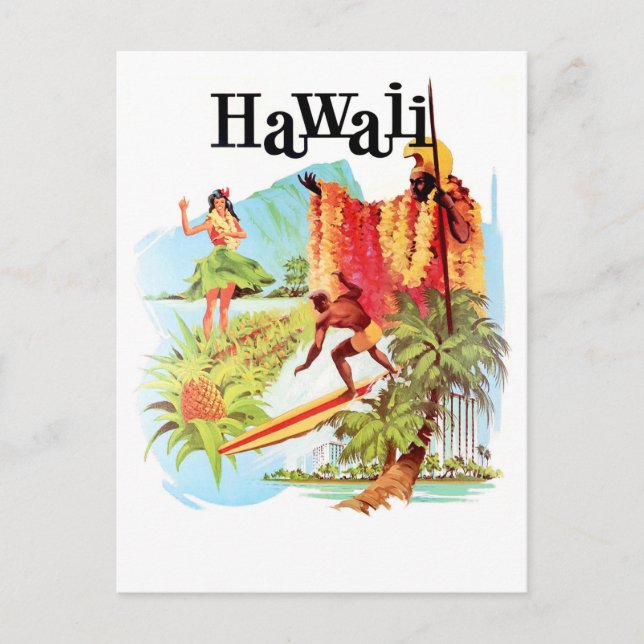 Hawaii, Hula Girl and Natives heißt Sie herzlich w Postkarte (Vorderseite)