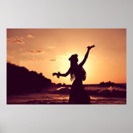 Hawaii, hula Girl Silhouette bei Sonnenuntergang, Poster