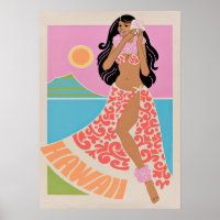 Hawaii Hula Mädchen Retro Vintage Reiseplakat