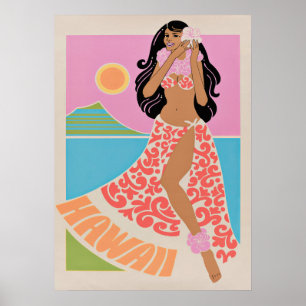 Hawaii Hula Mädchen Retro Vintage Reiseplakat Poster