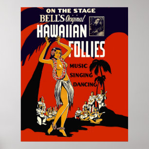 Hawaii Hula Mädchen, traditioneller Tanz, Musik, P Poster