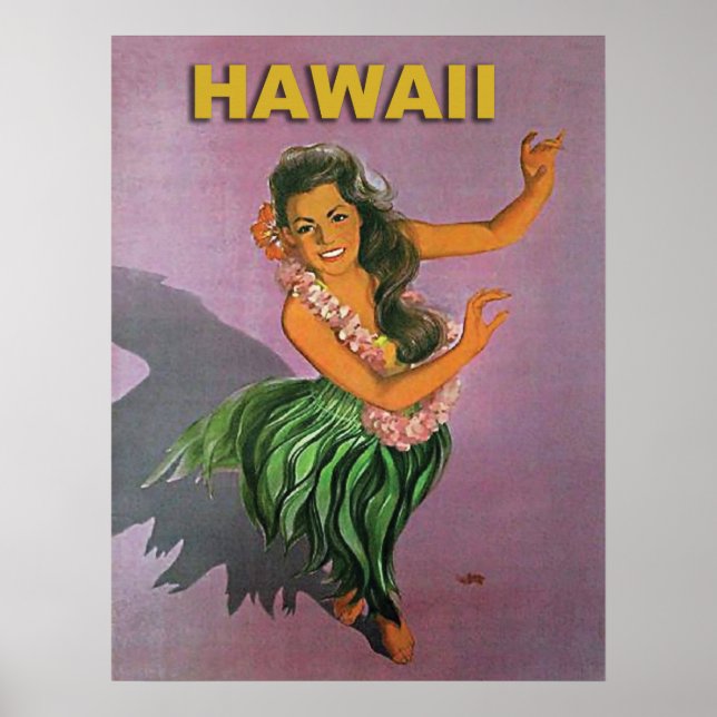 Hawaii, Hula-Mädchen, traditioneller Tanz, Vintage Poster (Vorne)
