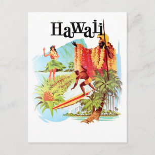 Hawaii, Hula-Mädchen und Einheimische heißen dich  Postkarte