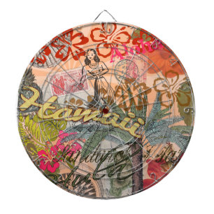 Hawaii Hula Reise Blumen Vintage Dartscheibe