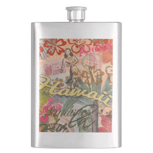 Hawaii Hula Reise Blumen Vintage Flachmann