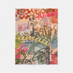 Hawaii Hula Reise Blumen Vintage Fleecedecke
