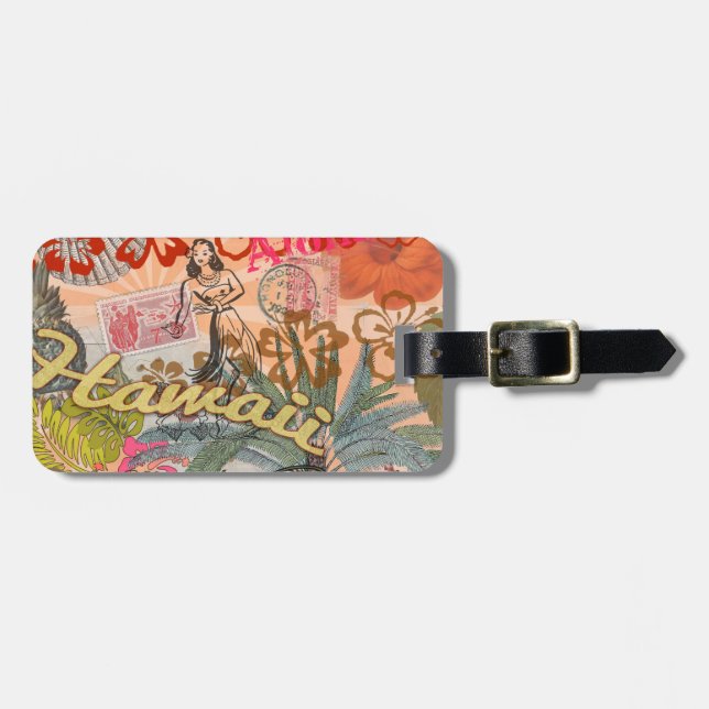 Hawaii Hula Reise Blumen Vintage Gepäckanhänger (Vorderseite horizontal)