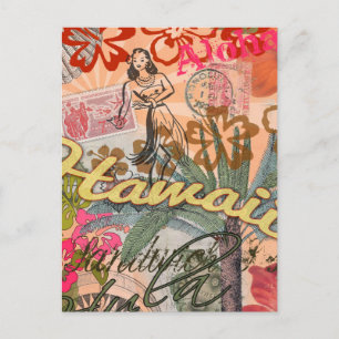 Hawaii Hula Reise Blumen Vintage Postkarte