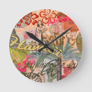 Hawaii Hula Reise Blumen Vintage Runde Wanduhr