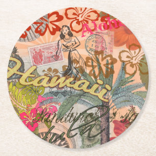 Hawaii Hula Reise Blumen Vintage Runder Pappuntersetzer