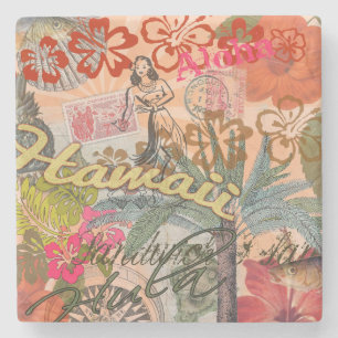 Hawaii Hula Reise Blumen Vintage Steinuntersetzer