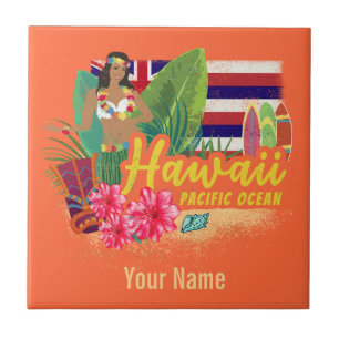 Hawaii Hula-Tänzer Retro Pazifik Vintage Souvenir Fliese