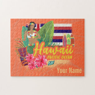 Hawaii Hula-Tänzerin Retro Pazifik Vintage Souveni Puzzle