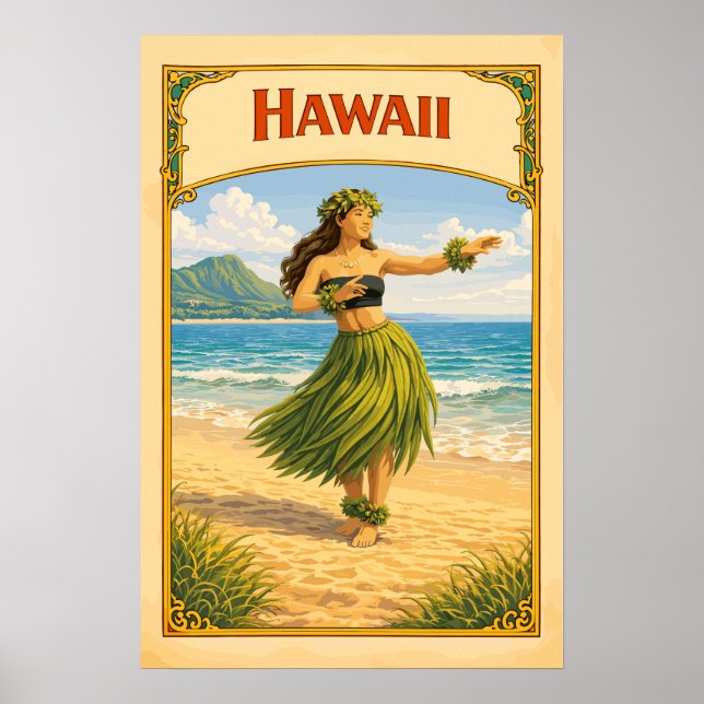 Hawaii Hula-Tänzerin Vintage Poster (Vorne)