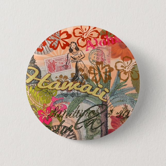Hawaii Hula Travel Blume Vintag Button (Vorderseite)