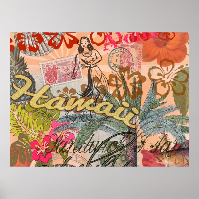 Hawaii Hula Travel Blume Vintag Poster (Vorne)