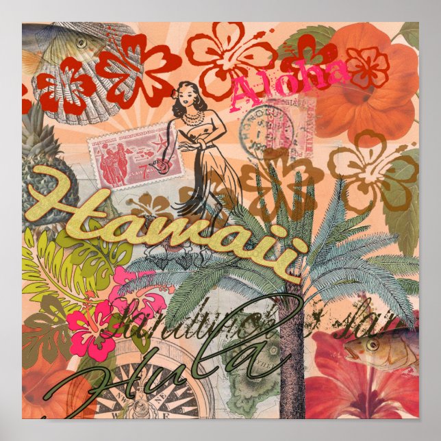 Hawaii Hula Travel Blume Vintag Poster (Vorne)