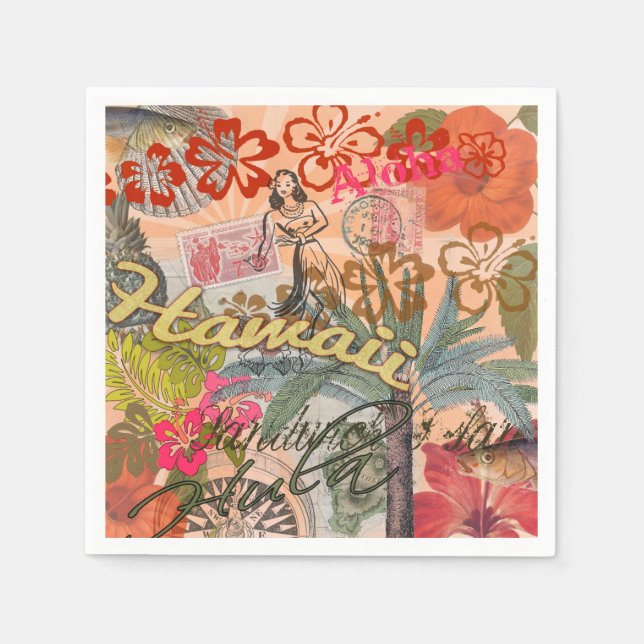 Hawaii Hula Travel Blume Vintag Serviette (Vorderseite)
