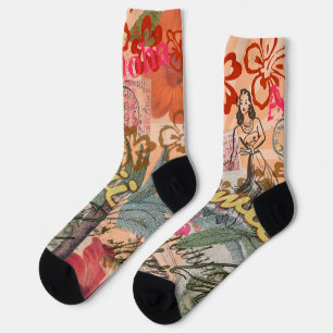 Hawaii Hula Travel Blume Vintag Socken