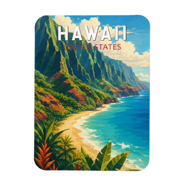 Hawaii-Illustration Reise Kunst Vintage Magnet (Vertikal)