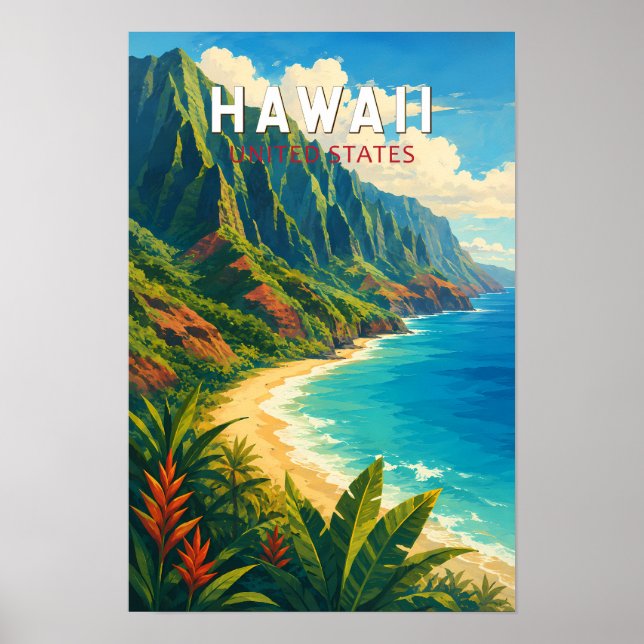 Hawaii-Illustration Reise Kunst Vintage Poster (Vorne)