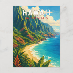 Hawaii-Illustration Reise Kunst Vintage Postkarte