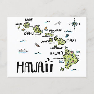 Hawaii Illustriert Map Postkarte