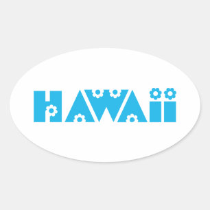 Hawaii in blauen Blumen Ovaler Aufkleber