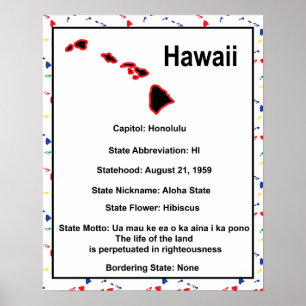 Hawaii Information Educational US Staat Poster