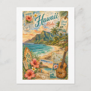 Hawaii Insel Vintage Reise Collage Postkarte