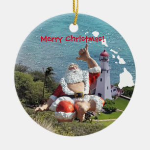 Hawaii Inseln, Weihnachtsmann und Waikiki Keramik Ornament