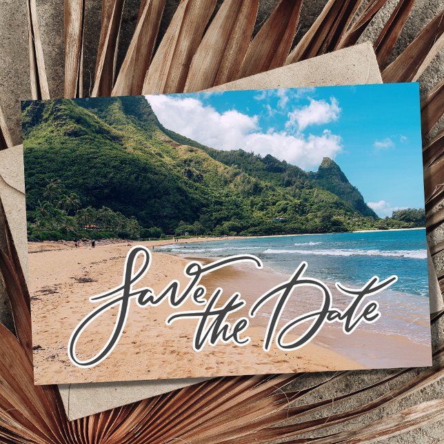 Hawaii Island Hochzeit in Urlaubsort Foto Save The Date (Hawaii Island Destination Wedding Photo Save The Date)