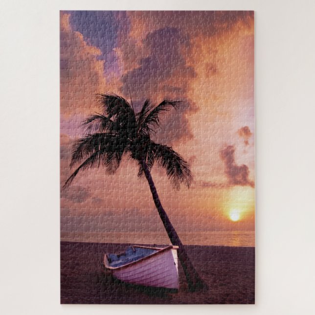 Hawaii Island Travel Beach Sunset Palm Tree Boat Puzzle (Vertikal)