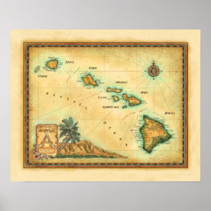 "Hawaii-Karte " Poster